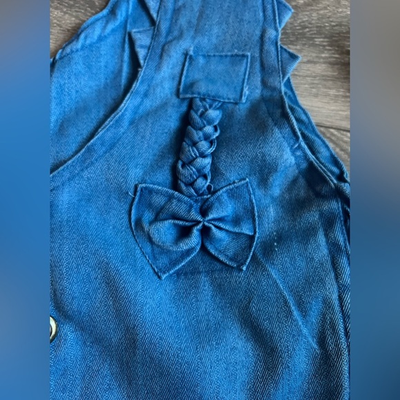Kawaii unbranded bow detail panda snap button smocked bright blue jean vest M - Picture 5 of 10